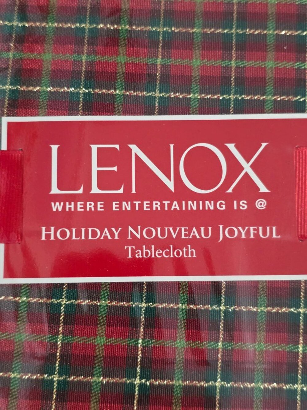 NWT Lenox Holiday Nouveau Joyful Tablecloth 60" X 84" Rectangle Red Green Plaid - Picture 2 of 7